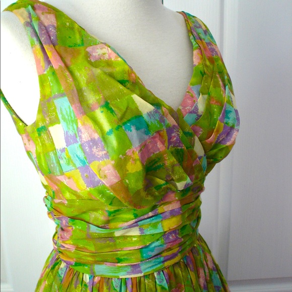 Vintage PAT PREMO Taupe Taffeta Lace Ribbon Dance Party Dress 26W - Picture 10 of 13